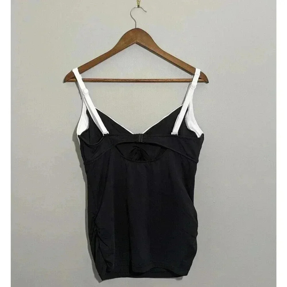 Seafolly Black Block Party Tankini Top Size 10DD 10 DD Cup Swim Bikini Ruched - Picture 2 of 8